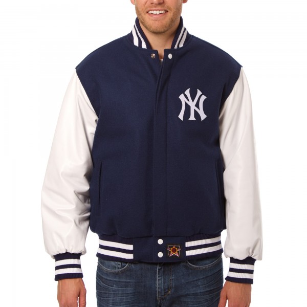 New York Yankees JH Design Navy Wool Leather Full-Snap Jacket