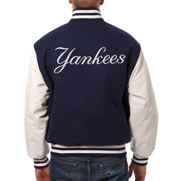 New York Yankees JH Design Navy Wool Leather Full-Snap Jacket