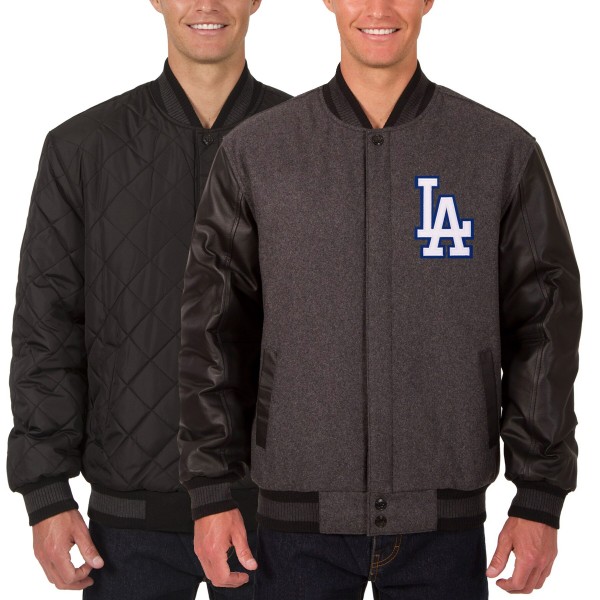 Куртка на кнопках Los Angeles Dodgers JH Design Wool Leather Reversible - Charcoal/Black