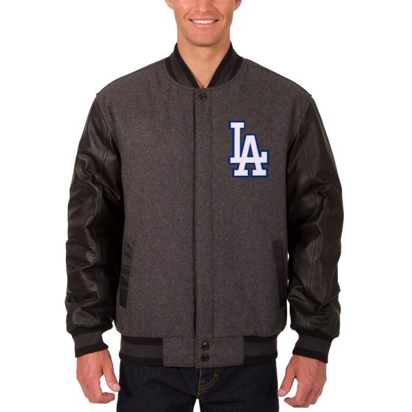 Куртка на кнопках Los Angeles Dodgers JH Design Wool Leather Reversible - Charcoal/Black