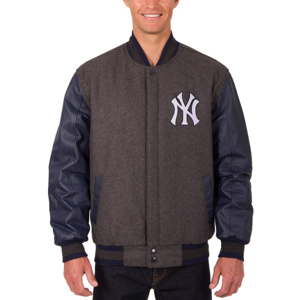 Куртка на кнопках New York Yankees JH Design Wool Leather Reversible - Charcoal/Navy