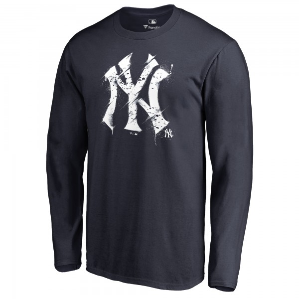 New York Yankees Navy Splatter Logo Long Sleeve T-Shirt