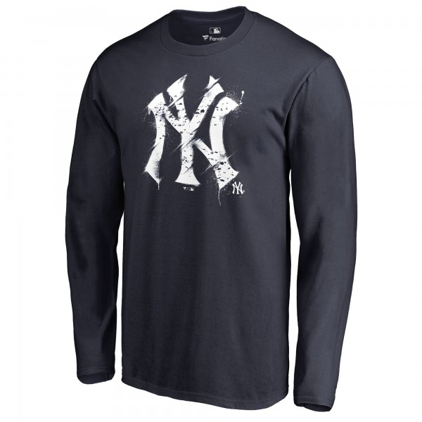 New York Yankees Navy Splatter Logo Long Sleeve T-Shirt