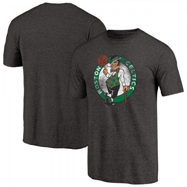 Boston Celtics Black Distressed Logo Tri-Blend T-Shirt