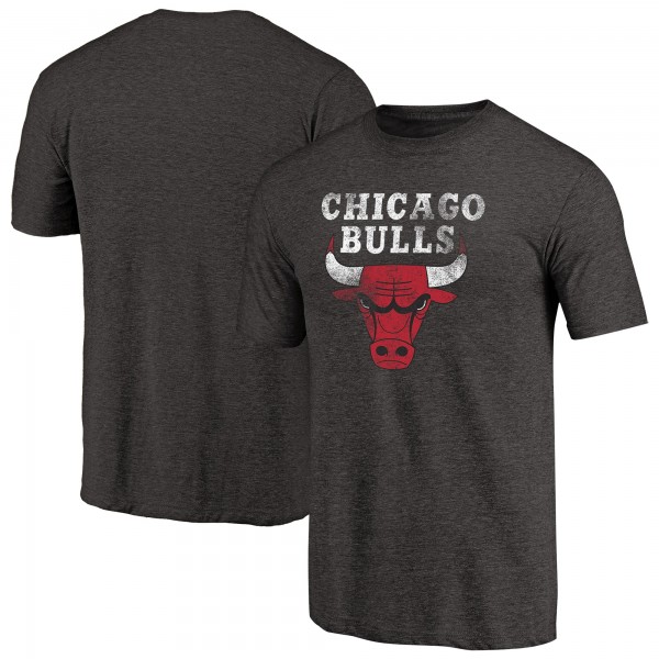 Chicago Bulls Black Distressed Logo Tri-Blend T-Shirt