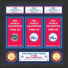 Philadelphia 76ers Highland Mint 15 x 12 3-Time NBA Finals Champions Banner Bronze Coin Photo Mint