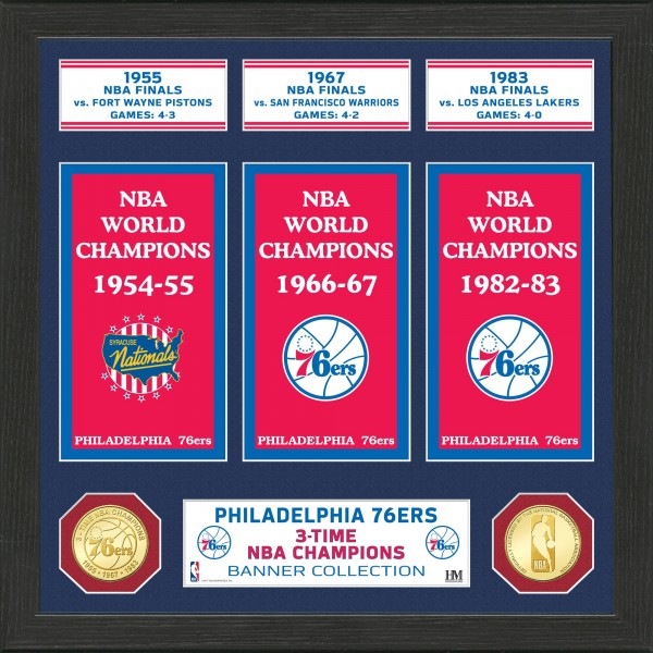 Philadelphia 76ers Highland Mint 15 x 12 3-Time NBA Finals Champions Banner Bronze Coin Photo Mint