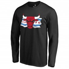Футболка с длинным рукавом Chicago Bulls Black Hometown Collection Chicago Flag