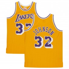 Игровая джерси Autographed Los Angeles Lakers Magic Johnson Fanatics Authentic Gold Mitchell & Ness Hardwood Classics Swingman