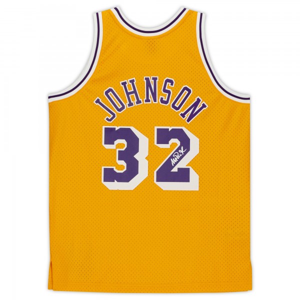 Игровая джерси Autographed Los Angeles Lakers Magic Johnson Fanatics Authentic Gold Mitchell & Ness Hardwood Classics Swingman