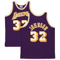 Игровая джерси Autographed Los Angeles Lakers Magic Johnson Fanatics Authentic Purple Mitchell & Ness Hardwood Classics Swingman