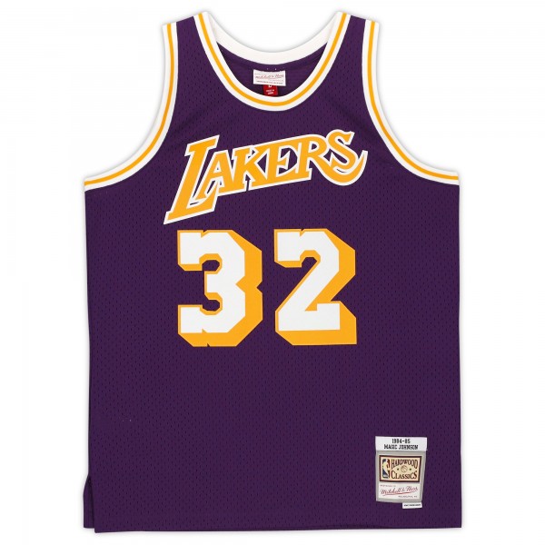 Игровая джерси Autographed Los Angeles Lakers Magic Johnson Fanatics Authentic Purple Mitchell & Ness Hardwood Classics Swingman