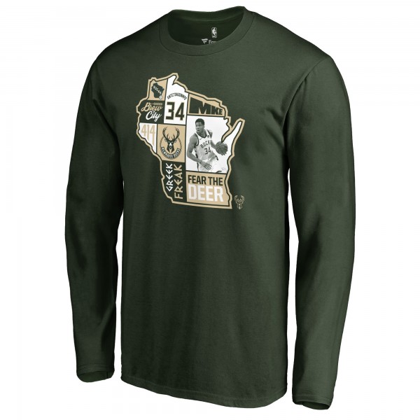 Футболка с длинным рукавом Giannis Antetokounmpo Milwaukee Bucks Player State - Hunter Green