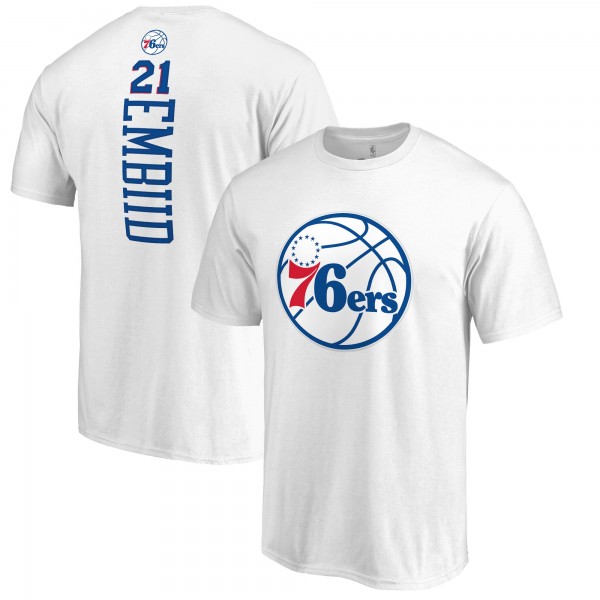 Philadelphia 76ers Joel Embiid White Backer Name & Number T-Shirt