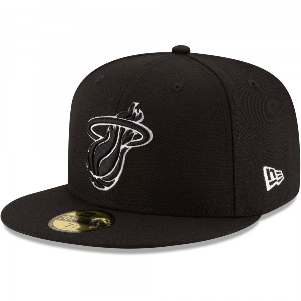 Бейсболка Miami Heat New Era Black Black & White Logo 59FIFTY