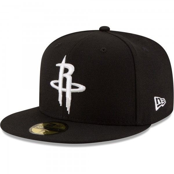 Houston Rockets New Era Black Black & White Logo 59FIFTY Fitted Hat