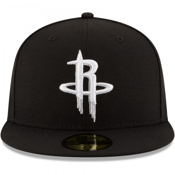 Houston Rockets New Era Black Black & White Logo 59FIFTY Fitted Hat