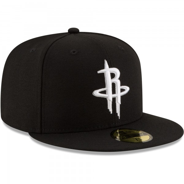 Houston Rockets New Era Black Black & White Logo 59FIFTY Fitted Hat