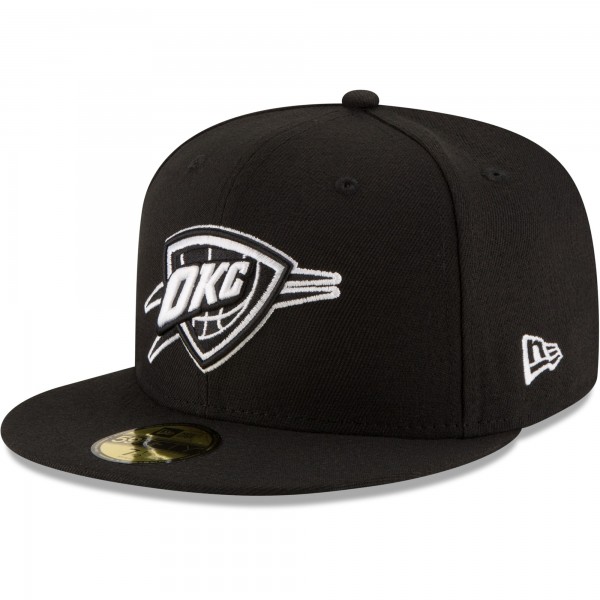 Бейсболка Oklahoma City Thunder New Era Black & White Logo 59FIFTY - Black - официальный мерч NBA