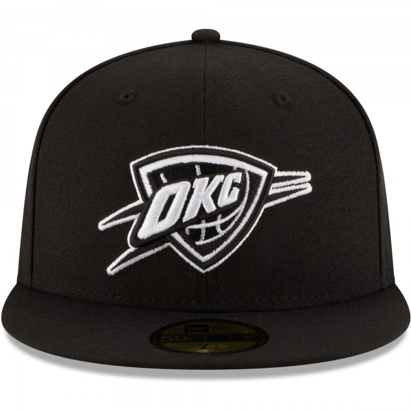 Бейсболка Oklahoma City Thunder New Era Black & White Logo 59FIFTY - Black - официальный мерч NBA