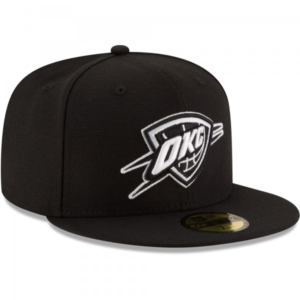 Бейсболка Oklahoma City Thunder New Era Black & White Logo 59FIFTY - Black - официальный мерч NBA