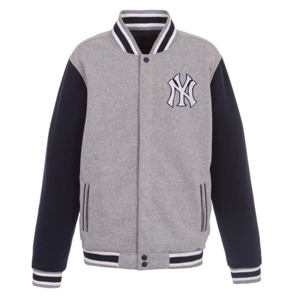 Кофта на кнопках New York Yankees JH Design Embroidered Reversible Fleece  - Gray