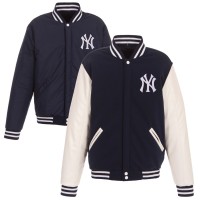 Куртка New York Yankees JH Design Navy Reversible Fleece with Faux Leather Sleeves