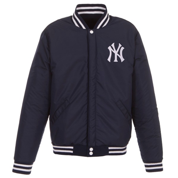 New York Yankees JH Design Navy Reversible Fleece Jacket with Faux Leather Sleeves