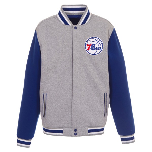Куртка на кнопках Philadelphia 76ers JH Design Embroidered Logo Reversible Fleece - Gray/Royal