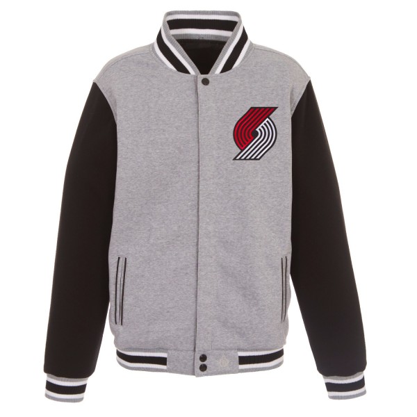 Куртка на кнопках Portland Trail Blazers JH Design Embroidered Logo Reversible Fleece - Gray/Black