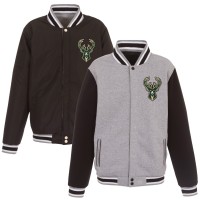 Куртка на кнопках Milwaukee Bucks JH Design Embroidered Logo Reversible Fleece - Gray/Black