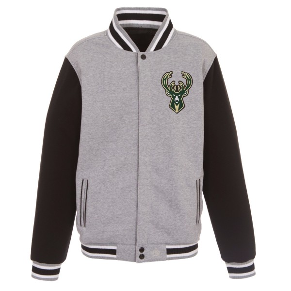 Куртка на кнопках Milwaukee Bucks JH Design Embroidered Logo Reversible Fleece - Gray/Black