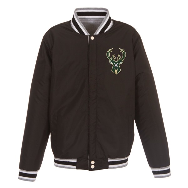 Куртка на кнопках Milwaukee Bucks JH Design Embroidered Logo Reversible Fleece - Gray/Black