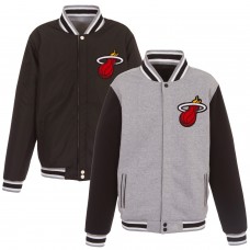 Куртка на кнопках Miami Heat JH Design Gray/Black Embroidered Logo Reversible Fleece