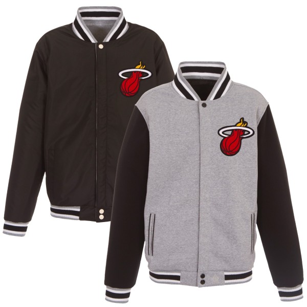 Куртка на кнопках Miami Heat JH Design Gray/Black Embroidered Logo Reversible Fleece