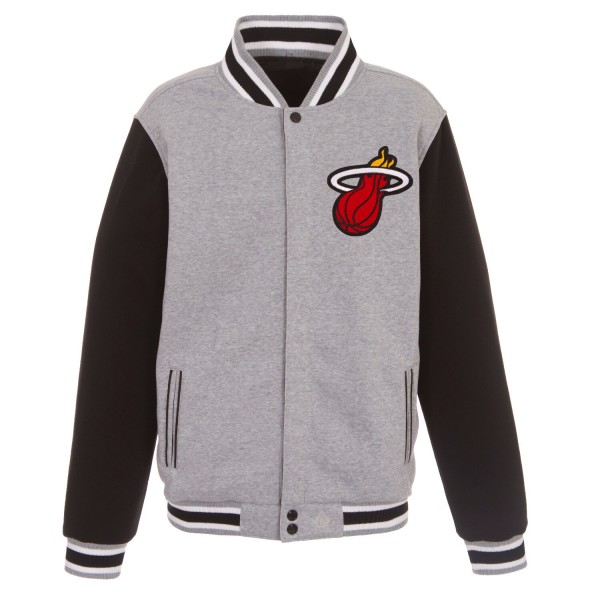 Куртка на кнопках Miami Heat JH Design Gray/Black Embroidered Logo Reversible Fleece