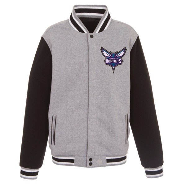 Куртка на кнопках Charlotte Hornets JH Design Embroidered Logo Reversible Fleece - Gray/Black