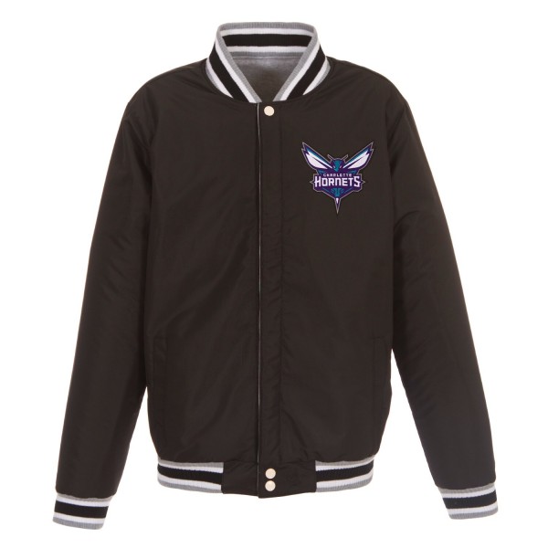 Куртка на кнопках Charlotte Hornets JH Design Embroidered Logo Reversible Fleece - Gray/Black