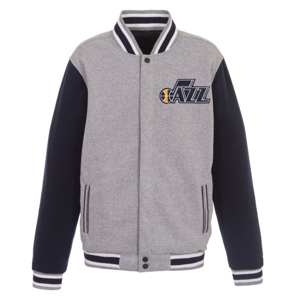 Куртка на кнопках Utah Jazz JH Design Embroidered Logo Reversible Fleece - Gray/Navy