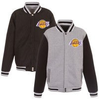 Бомбер Los Angeles Lakers JH Design Embroidered Logo Reversible Fleece - Gray/Black
