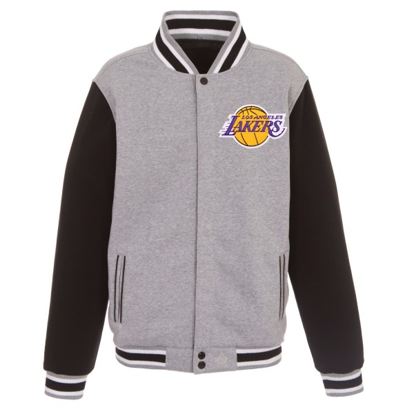 Бомбер Los Angeles Lakers JH Design Embroidered Logo Reversible Fleece - Gray/Black