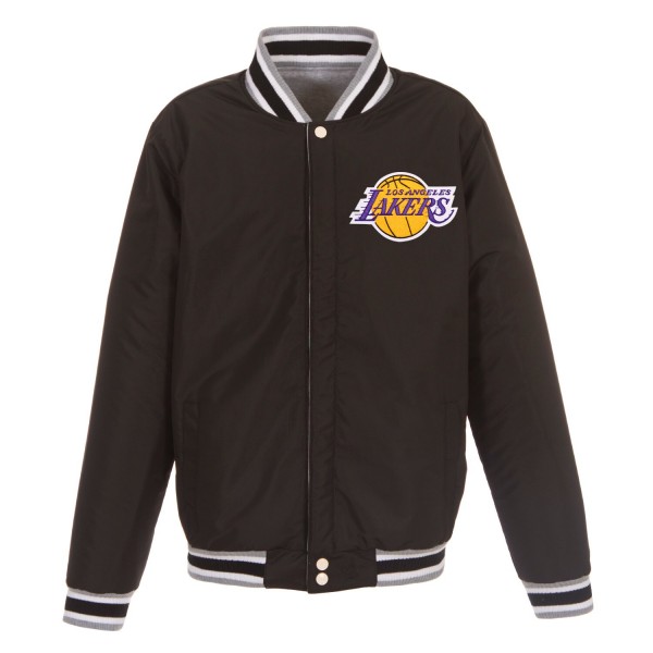 Бомбер Los Angeles Lakers JH Design Embroidered Logo Reversible Fleece - Gray/Black
