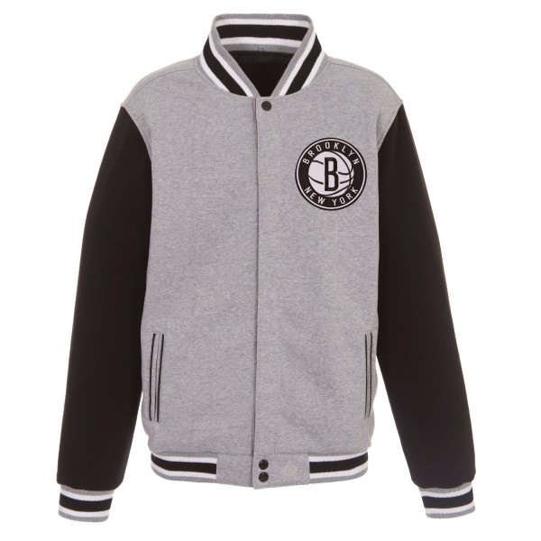 Куртка на кнопках Brooklyn Nets JH Design Embroidered Logo Reversible Fleece - Gray/Black