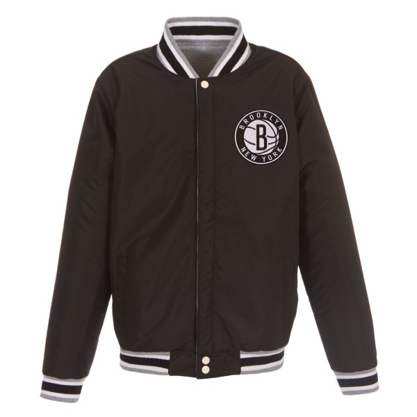 Куртка на кнопках Brooklyn Nets JH Design Embroidered Logo Reversible Fleece - Gray/Black