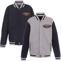 Куртка на кнопках New Orleans Pelicans JH Design Embroidered Logo Reversible Fleece - Gray/Navy