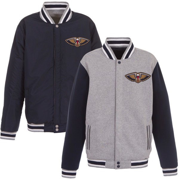 Куртка на кнопках New Orleans Pelicans JH Design Embroidered Logo Reversible Fleece - Gray/Navy