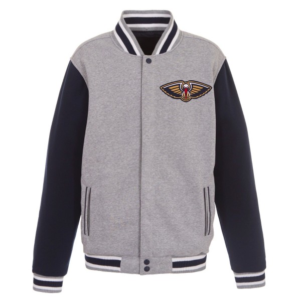 Куртка на кнопках New Orleans Pelicans JH Design Embroidered Logo Reversible Fleece - Gray/Navy