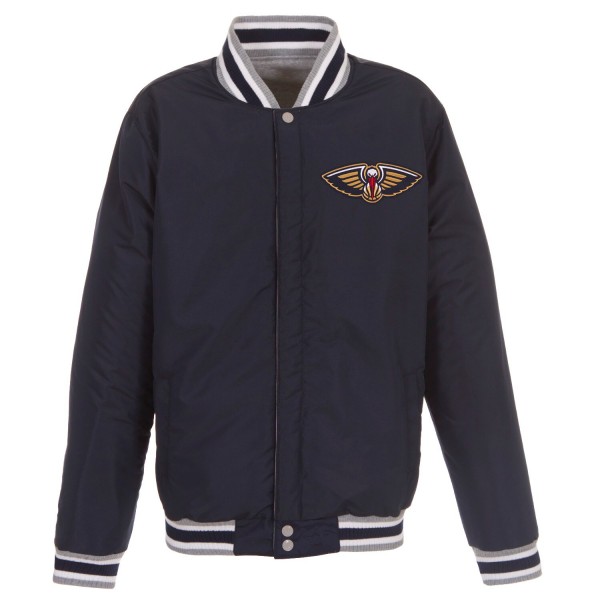 Куртка на кнопках New Orleans Pelicans JH Design Embroidered Logo Reversible Fleece - Gray/Navy