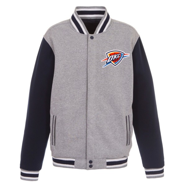 Куртка на кнопках Oklahoma City Thunder JH Design Embroidered Logo Reversible Fleece - Gray/Navy