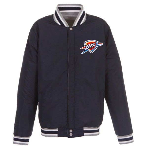 Куртка на кнопках Oklahoma City Thunder JH Design Embroidered Logo Reversible Fleece - Gray/Navy